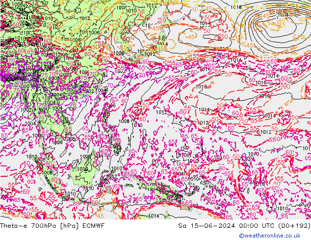 Theta-e 700hPa ECMWF sáb 15.06.2024 00 UTC