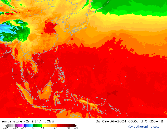 Temperatura (2m) ECMWF dom 09.06.2024 00 UTC