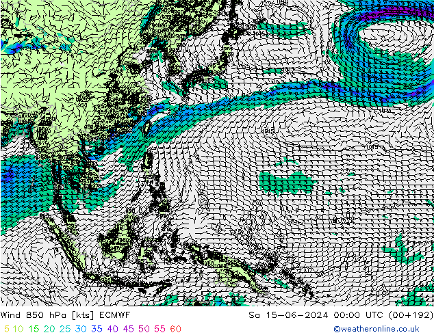 Wind 850 hPa ECMWF za 15.06.2024 00 UTC