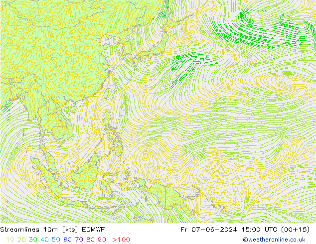 Línea de corriente 10m ECMWF vie 07.06.2024 15 UTC