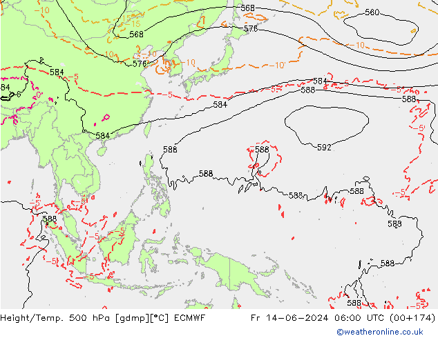 Z500/Rain (+SLP)/Z850 ECMWF Fr 14.06.2024 06 UTC