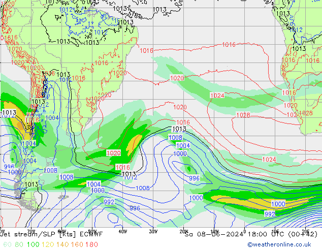 Corrente a getto ECMWF sab 08.06.2024 18 UTC