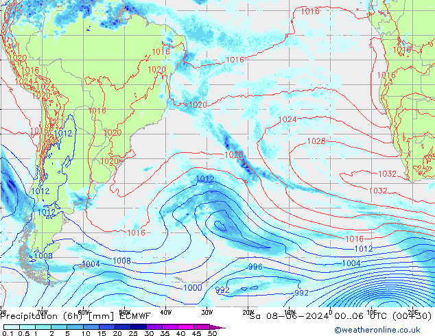 осадки (6h) ECMWF сб 08.06.2024 06 UTC