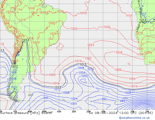 Pressione al suolo ECMWF sab 08.06.2024 12 UTC