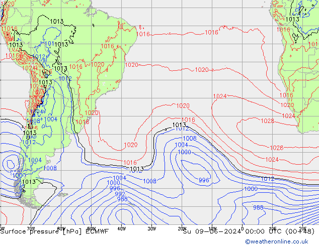 Pressione al suolo ECMWF dom 09.06.2024 00 UTC