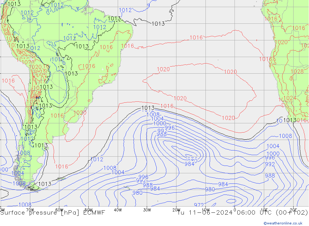 Atmosférický tlak ECMWF Út 11.06.2024 06 UTC