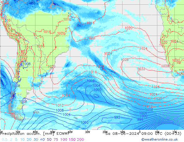 Precipitation accum. ECMWF Sáb 08.06.2024 09 UTC