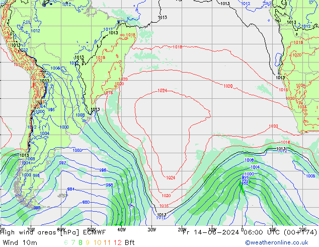 High wind areas ECMWF ven 14.06.2024 06 UTC