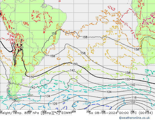 Height/Temp. 850 гПа ECMWF сб 08.06.2024 00 UTC