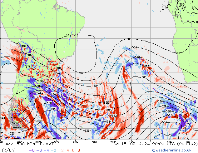 T-Adv. 500 гПа ECMWF сб 15.06.2024 00 UTC