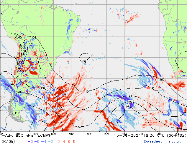 T-Adv. 850 гПа ECMWF чт 13.06.2024 18 UTC