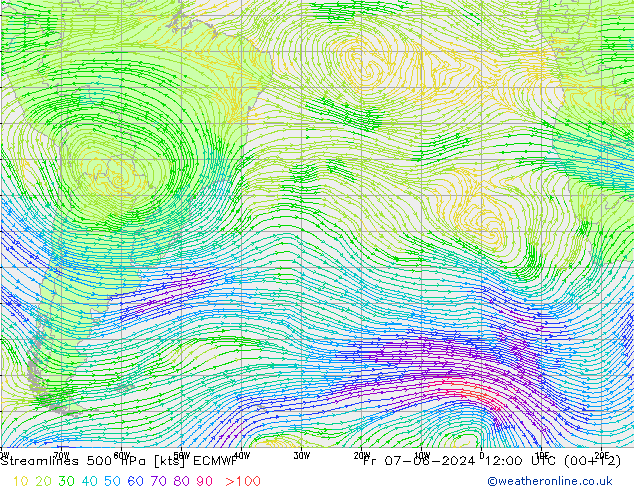 Linha de corrente 500 hPa ECMWF Sex 07.06.2024 12 UTC