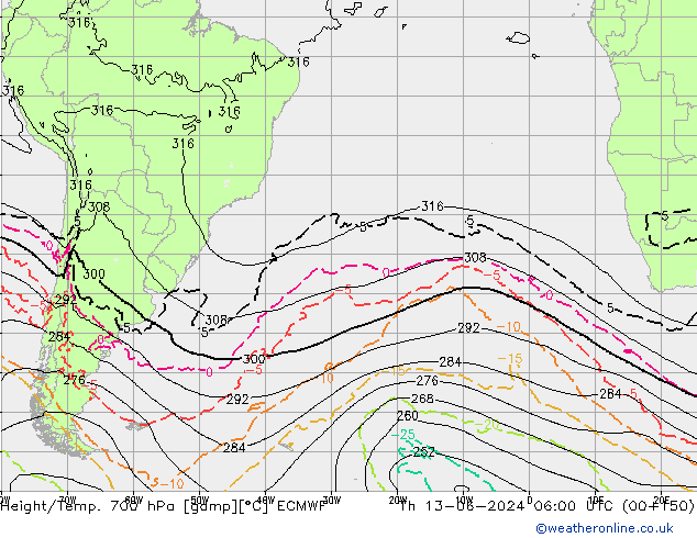 Hoogte/Temp. 700 hPa ECMWF do 13.06.2024 06 UTC