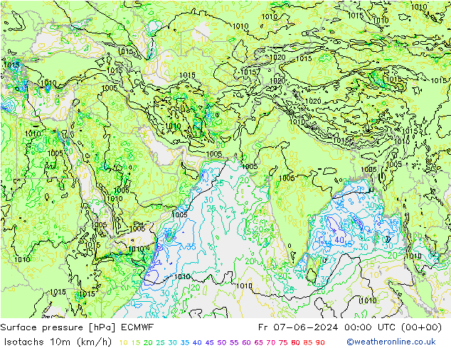 Isotachen (km/h) ECMWF vr 07.06.2024 00 UTC