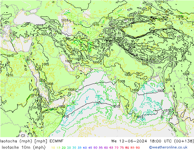 Isotaca (mph) ECMWF mié 12.06.2024 18 UTC