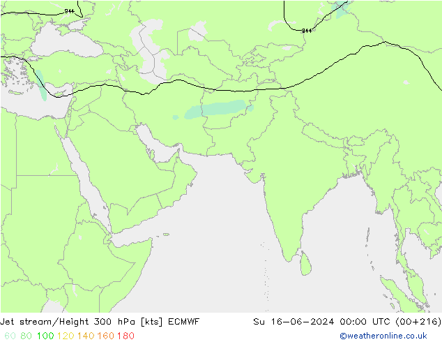 Jet stream/Height 300 hPa ECMWF Su 16.06.2024 00 UTC