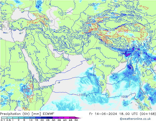 Precipitación (6h) ECMWF vie 14.06.2024 00 UTC