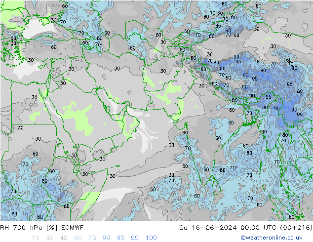 RH 700 hPa ECMWF Su 16.06.2024 00 UTC