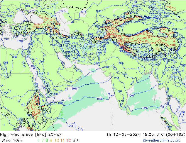 High wind areas ECMWF Th 13.06.2024 18 UTC