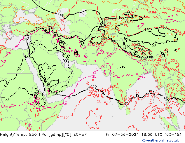 Z500/Yağmur (+YB)/Z850 ECMWF Cu 07.06.2024 18 UTC