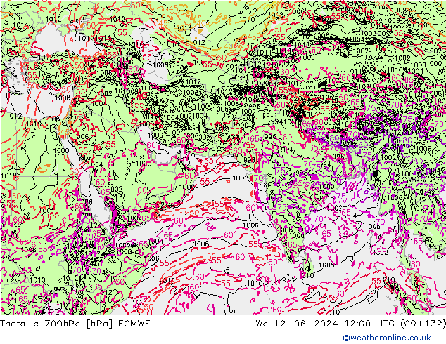 Theta-e 700hPa ECMWF St 12.06.2024 12 UTC