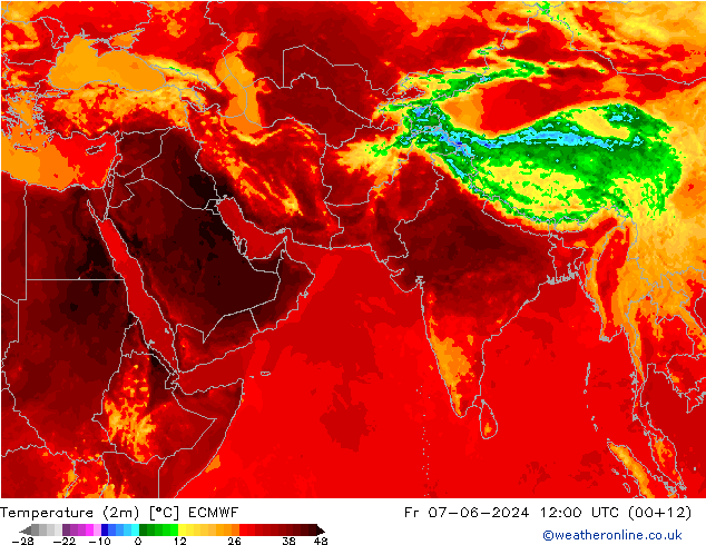 mapa temperatury (2m) ECMWF pt. 07.06.2024 12 UTC