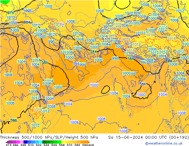 Thck 500-1000гПа ECMWF сб 15.06.2024 00 UTC