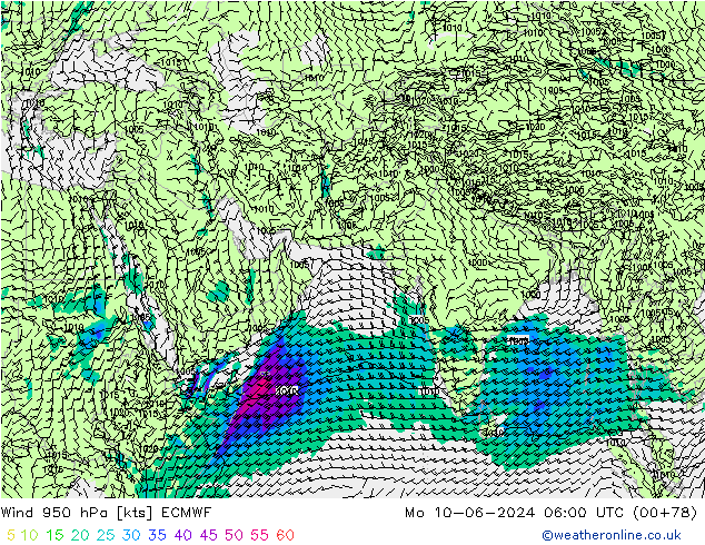 Vent 950 hPa ECMWF lun 10.06.2024 06 UTC