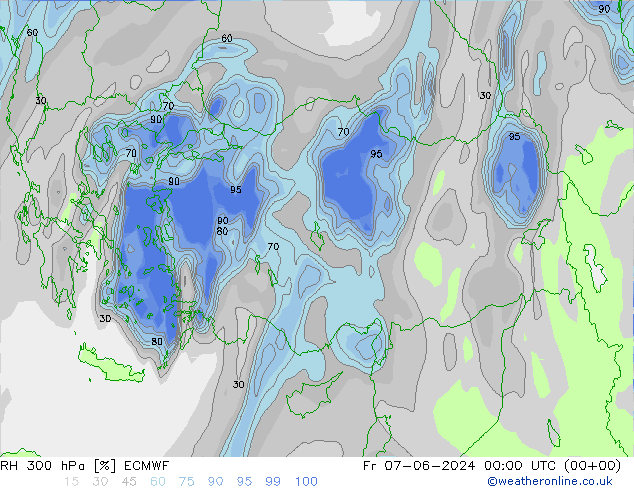 RH 300 hPa ECMWF Fr 07.06.2024 00 UTC