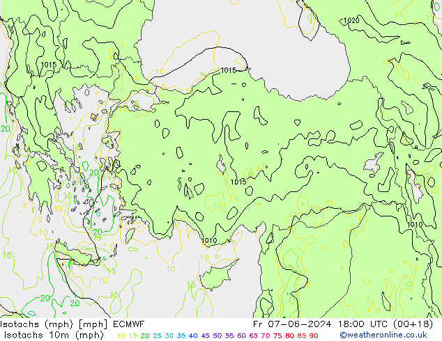 Isotachs (mph) ECMWF ven 07.06.2024 18 UTC