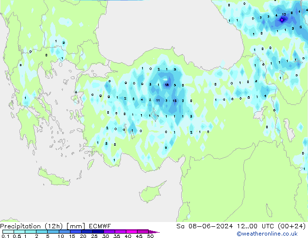 Precipitation (12h) ECMWF Sa 08.06.2024 00 UTC