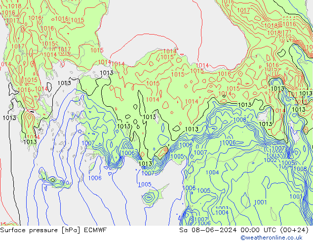 Surface pressure ECMWF Sa 08.06.2024 00 UTC