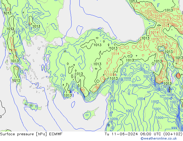 Surface pressure ECMWF Tu 11.06.2024 06 UTC