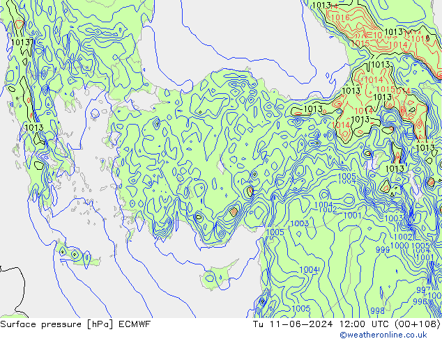 Presión superficial ECMWF mar 11.06.2024 12 UTC