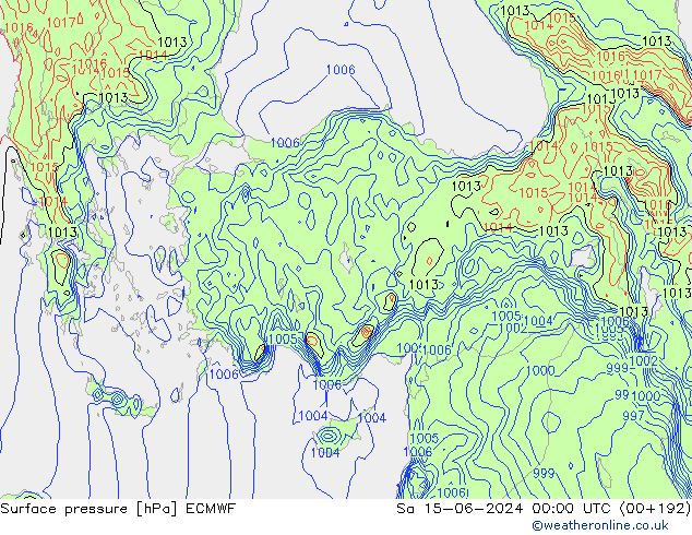 Pressione al suolo ECMWF sab 15.06.2024 00 UTC