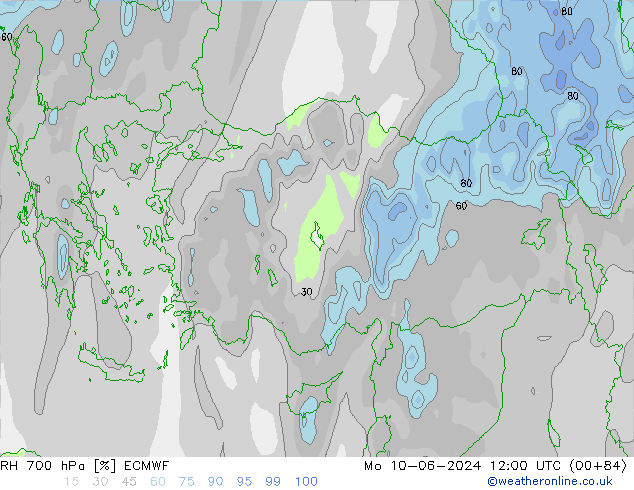 RH 700 hPa ECMWF Mo 10.06.2024 12 UTC