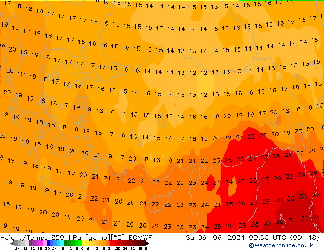 Yükseklik/Sıc. 850 hPa ECMWF Paz 09.06.2024 00 UTC