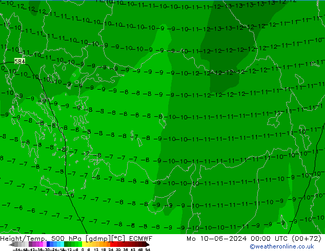 Z500/Rain (+SLP)/Z850 ECMWF Mo 10.06.2024 00 UTC