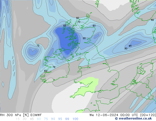 RH 300 hPa ECMWF We 12.06.2024 00 UTC