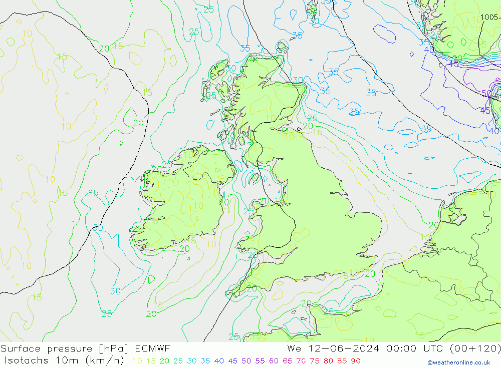 Isotachen (km/h) ECMWF wo 12.06.2024 00 UTC