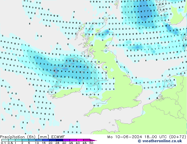 Z500/Rain (+SLP)/Z850 ECMWF pon. 10.06.2024 00 UTC