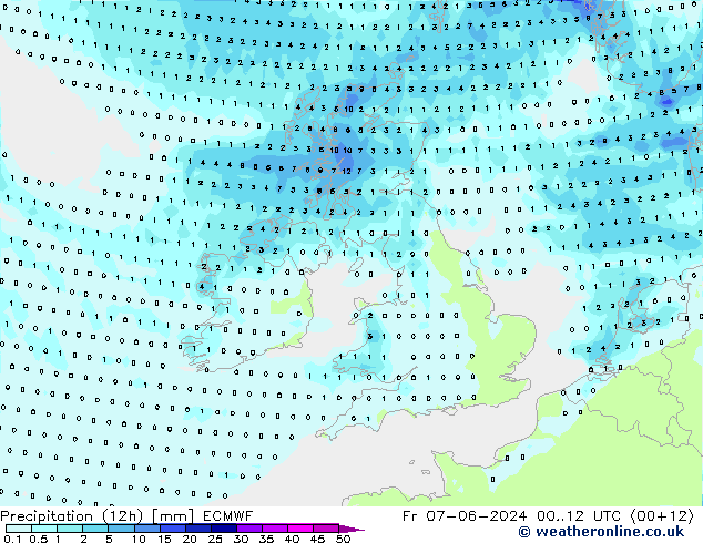 Precipitation (12h) ECMWF Fr 07.06.2024 12 UTC