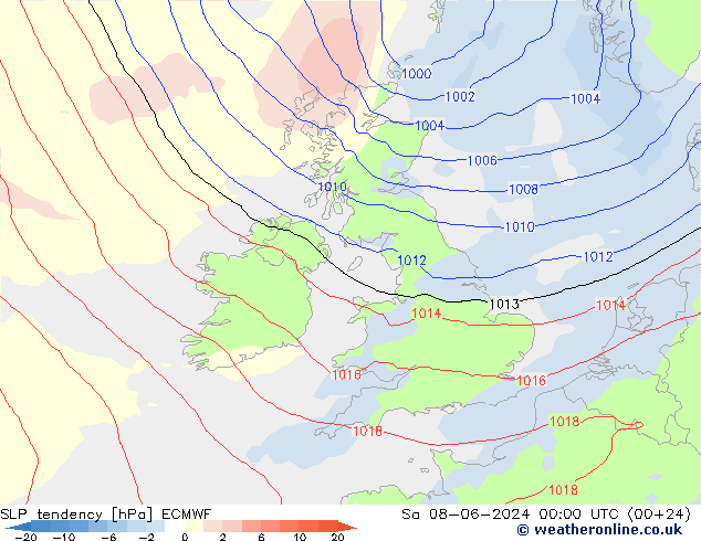 SLP tendency ECMWF Sa 08.06.2024 00 UTC