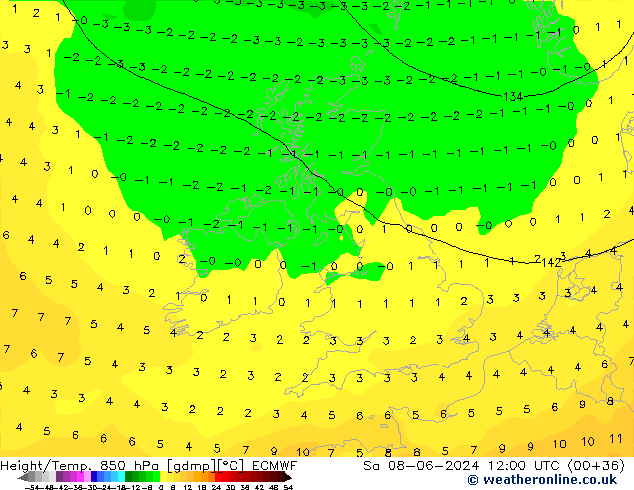 Z500/Rain (+SLP)/Z850 ECMWF Sa 08.06.2024 12 UTC