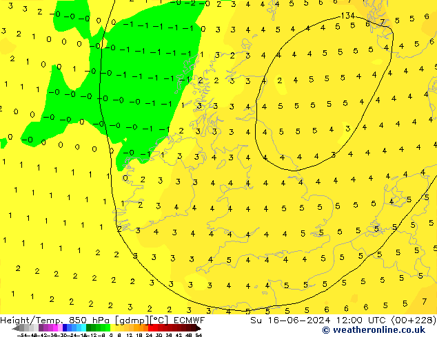 Height/Temp. 850 hPa ECMWF Dom 16.06.2024 12 UTC