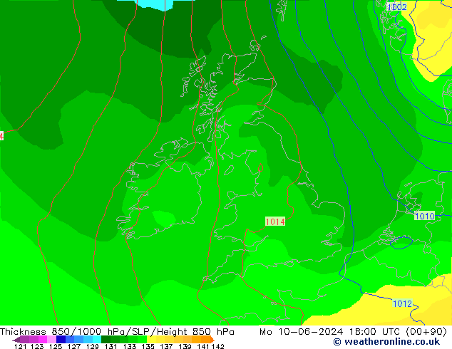 Thck 850-1000 hPa ECMWF Mo 10.06.2024 18 UTC