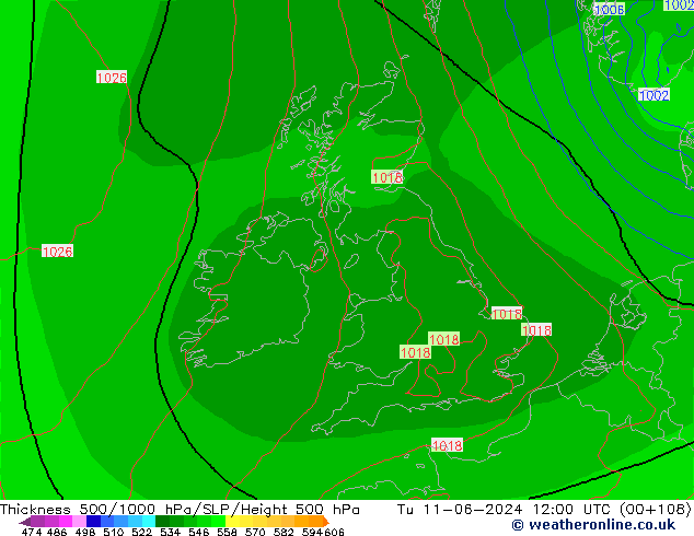 Espesor 500-1000 hPa ECMWF mar 11.06.2024 12 UTC