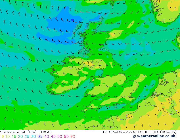 Surface wind ECMWF Fr 07.06.2024 18 UTC