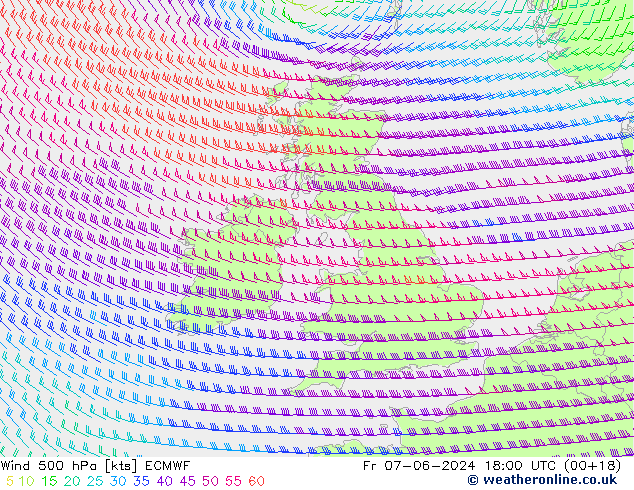 Wind 500 hPa ECMWF Fr 07.06.2024 18 UTC