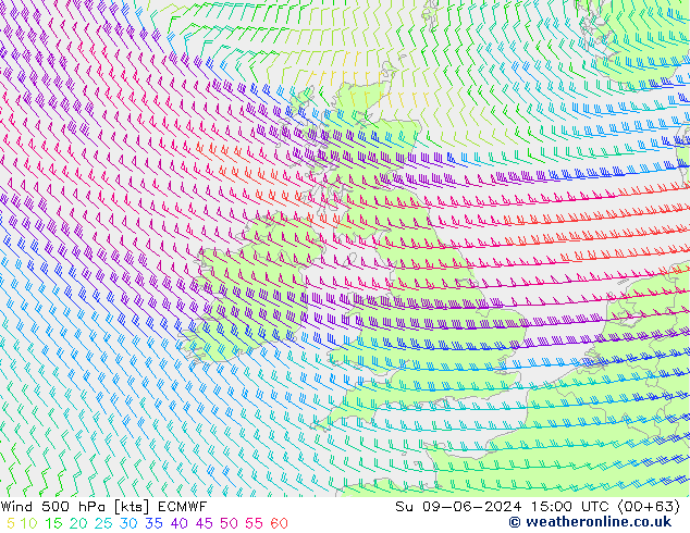 Rüzgar 500 hPa ECMWF Paz 09.06.2024 15 UTC